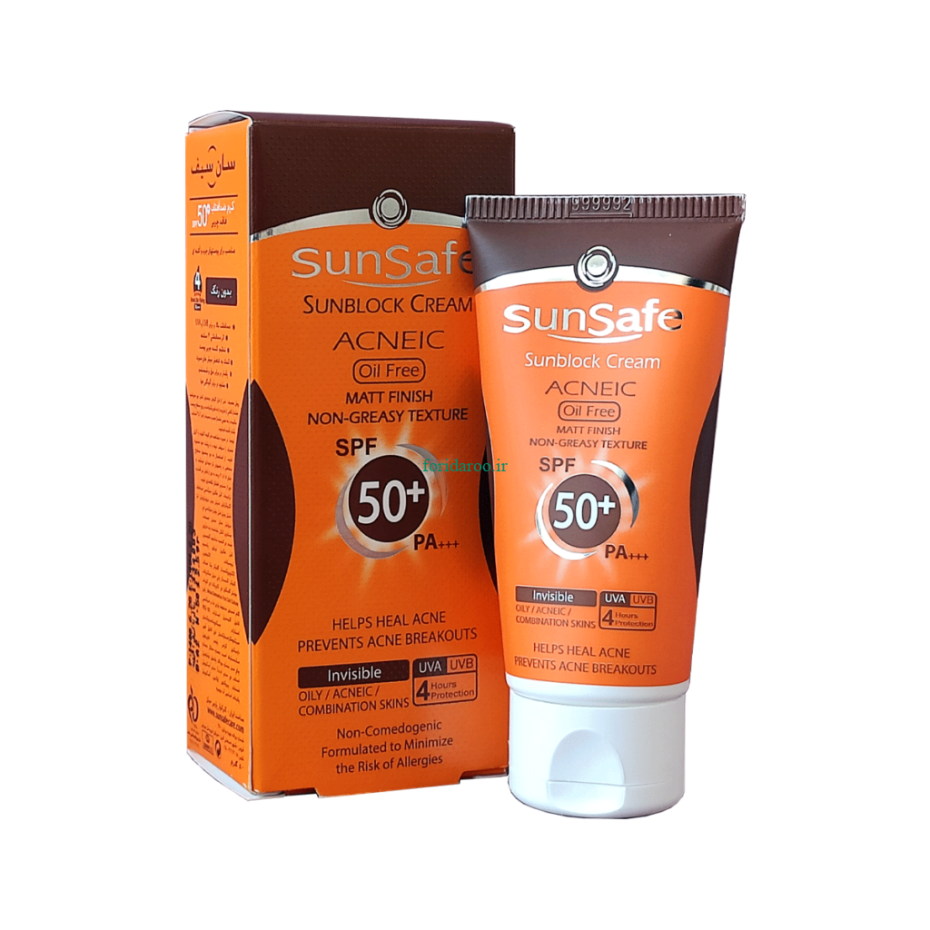 کرم ضد آفتاب SPF50 فاقد چربی بدون رنگ مناسب پوست چرب و آکنه ای سان سیف